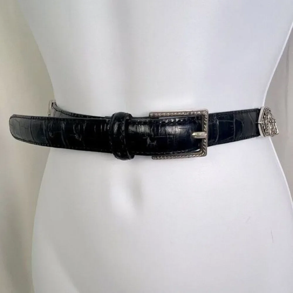 BRIGHTON WOMENS BLACK LEATHER BELT SIZE L